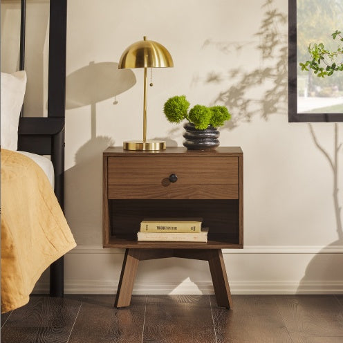 Mid Century Modern Minimalist 1-Drawer Nightstand Mocha