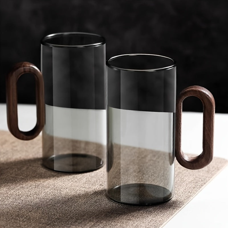 Ecofriendly Glass Mug Set with Dark Walnut Handle