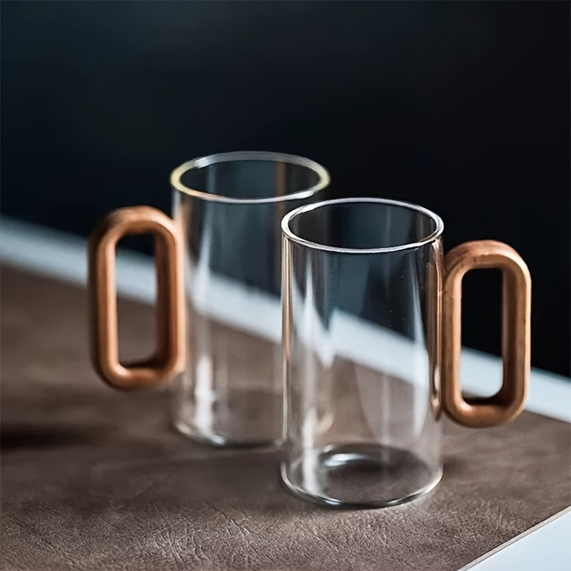 Ecofriendly Glass Mug Set with Dark Walnut Handle