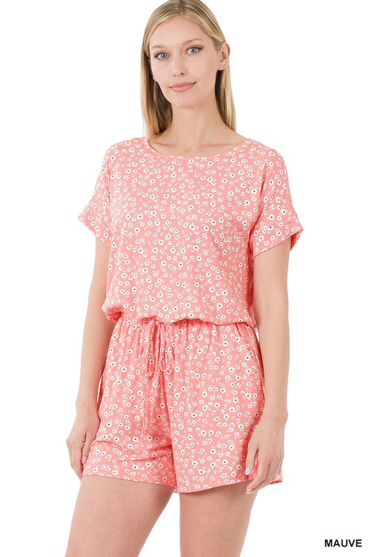 Brushed Dty Floral Romper With Pockets