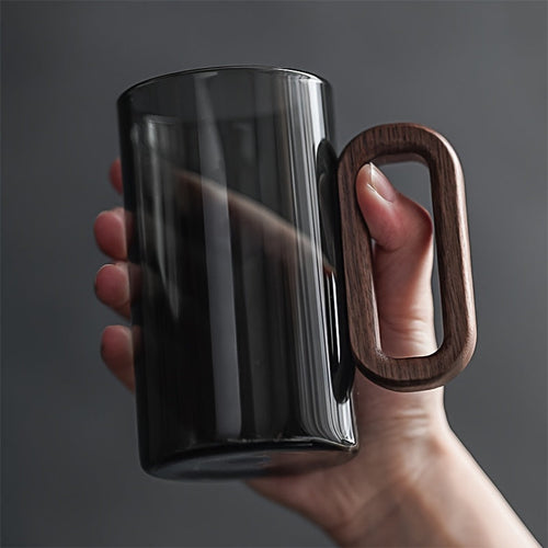 Ecofriendly Glass Mug Set with Dark Walnut Handle