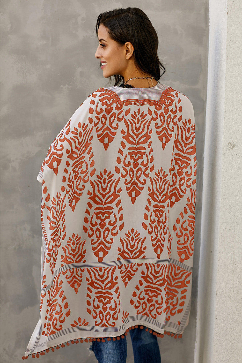 Bohemian Orange Prowess Pom Pom Kimono