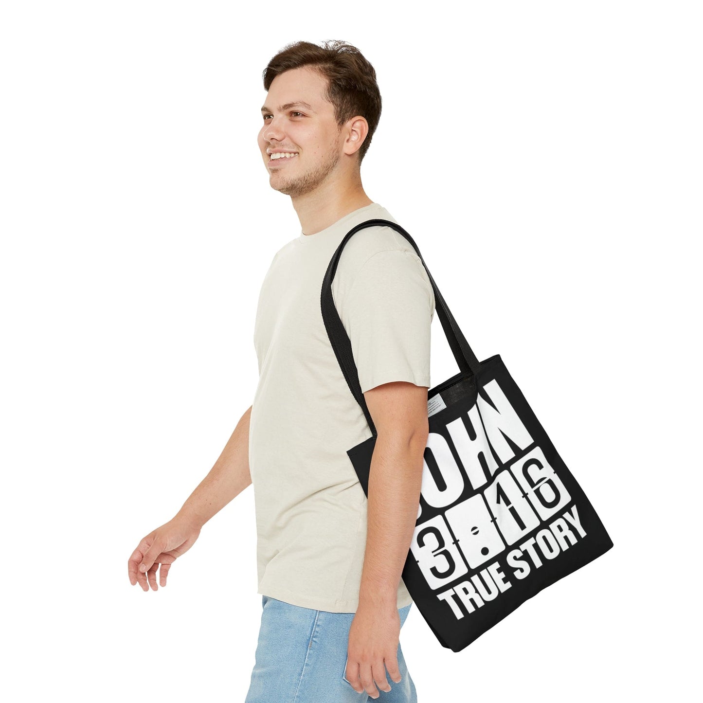 Large Tote Bag John 3:16 True Story - Scripture Inspiration