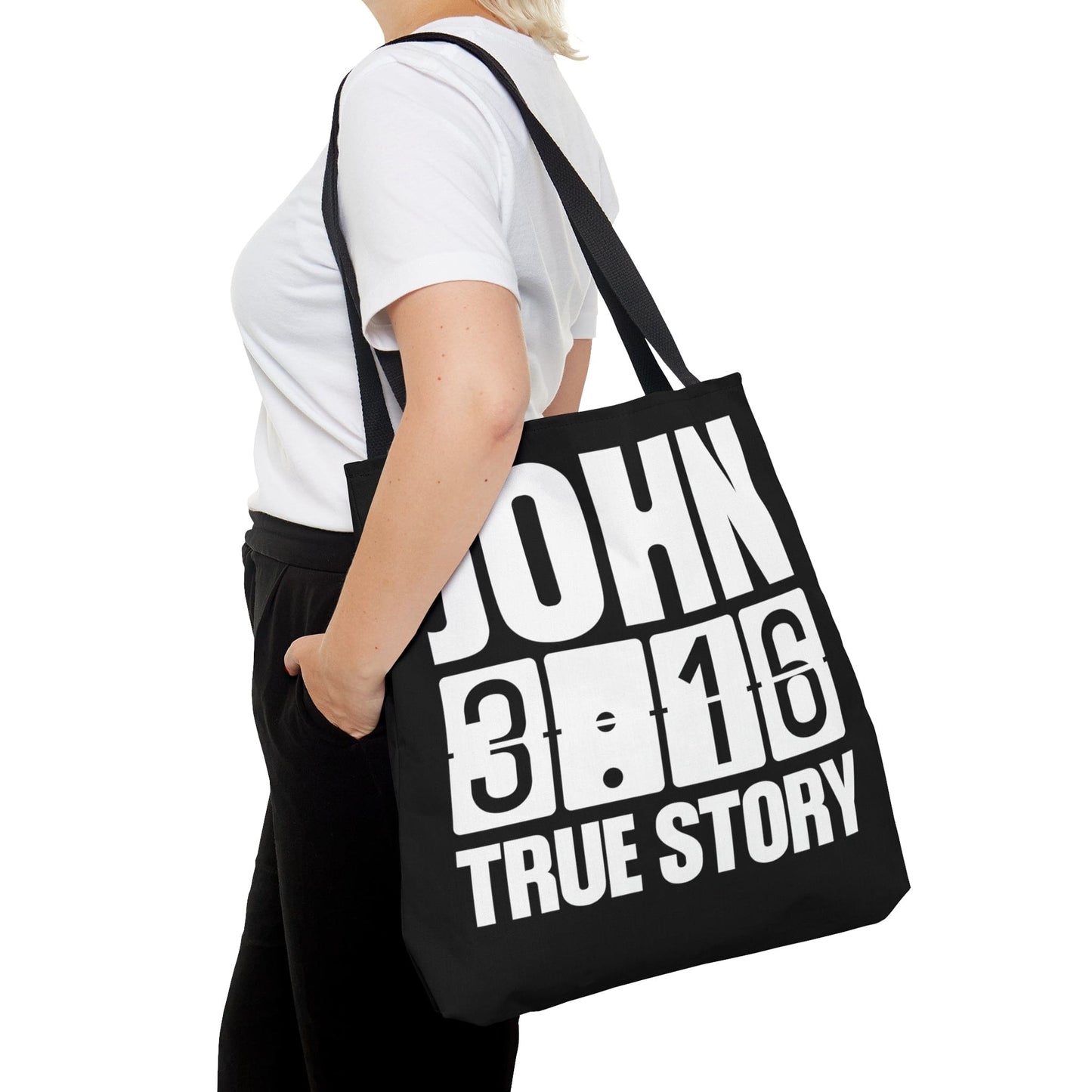 Large Tote Bag John 3:16 True Story - Scripture Inspiration