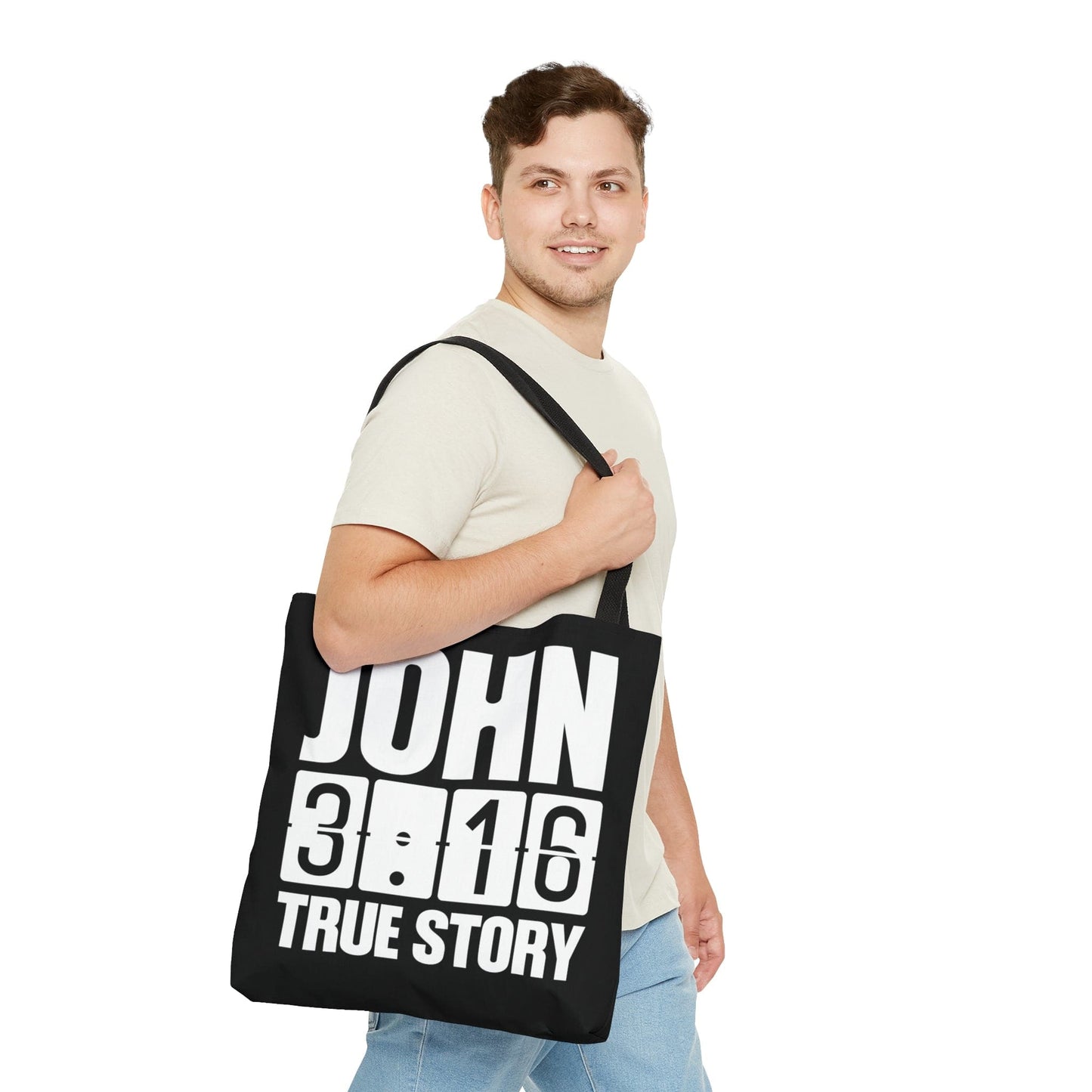 Large Tote Bag John 3:16 True Story - Scripture Inspiration