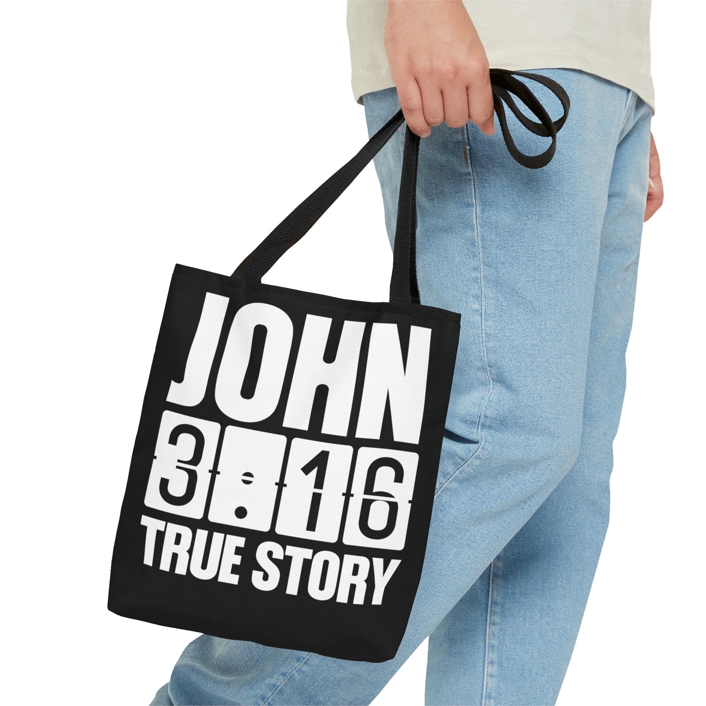 Large Tote Bag John 3:16 True Story - Scripture Inspiration