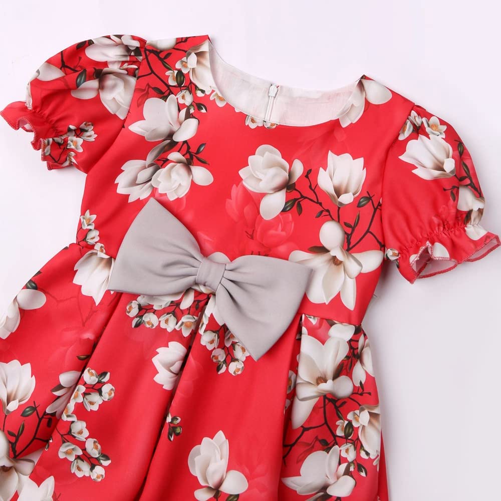 Girl's Satin Floral Printed Frock 6-7-YEARS