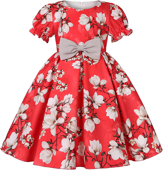 Girl's Satin Floral Printed Frock 5-6-YEARS