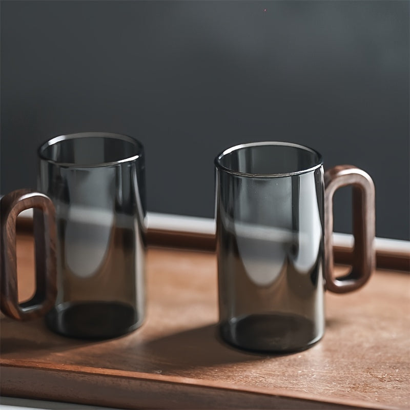 Ecofriendly Glass Mug Set with Dark Walnut Handle