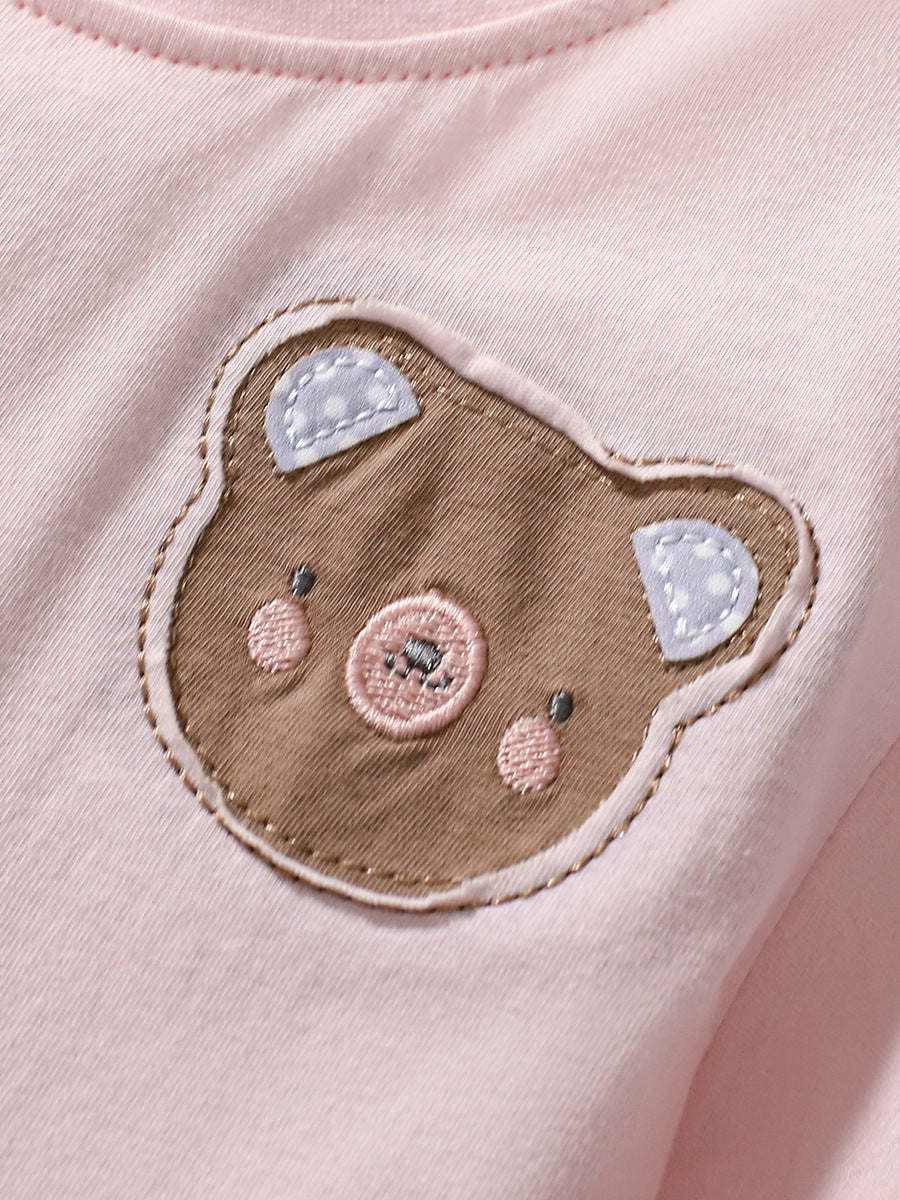 Summer Teddy Logo Short-sleeved Pink Dress with Dots Pattern for